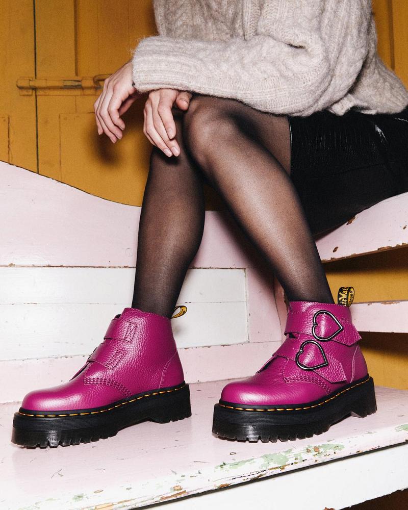 Pink Women's Dr Martens Devon Heart Leather Platform Boots | CA 234DFM